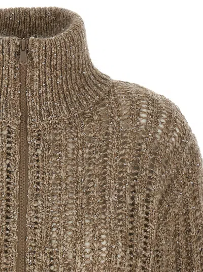 Brunello Cucinelli Rustic Dazzling Net Sweaters And Cardigans Beige