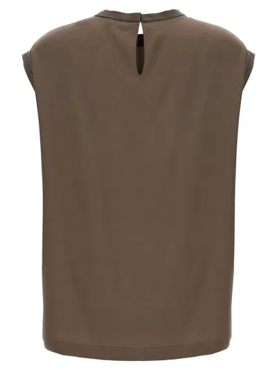 Brunello Cucinelli Silk Crewneck Blouse With Back Button Closure