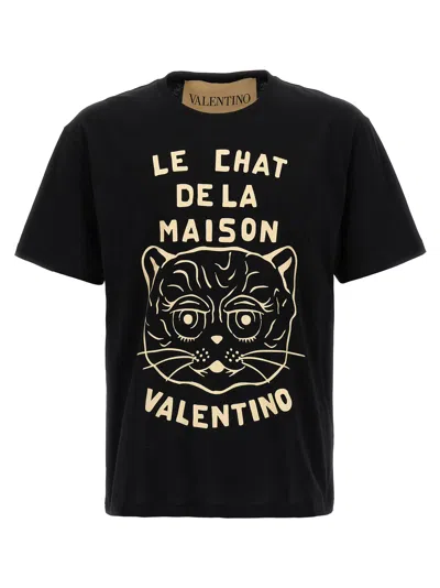 Valentino Garavani T-shirt With Le Chat De La Maison Print In Black