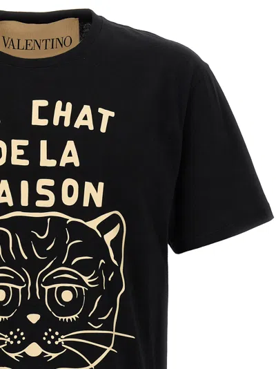 Valentino Garavani T-shirt With Le Chat De La Maison Print In Black