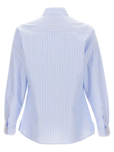 Valentino Cotton Shirt With Striped Pattern And Embroidered Motif In Blue