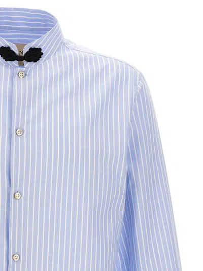 Valentino Cotton Shirt With Striped Pattern And Embroidered Motif In Blue