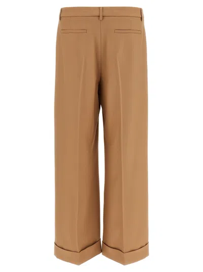 Valentino Wool Pants With Cuffed Hem And Pleated Front In Brown