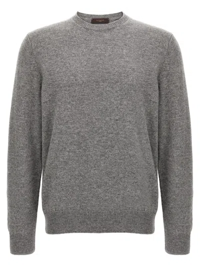 Zanone Crew Neck Wool Sweater With Ribbed Cuffs In Gray