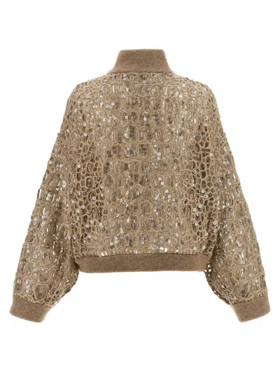Brunello Cucinelli Dazzling Croc Embroidery Sweaters And Cardigans Beige