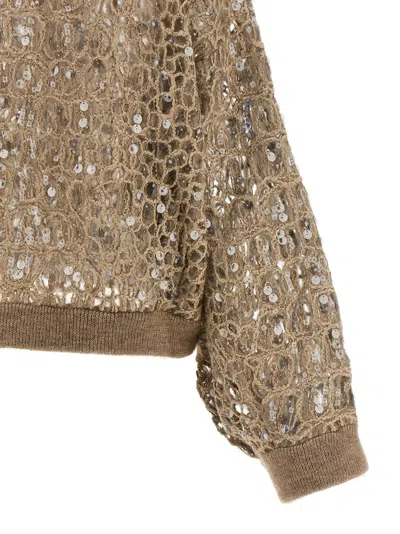 Brunello Cucinelli Dazzling Croc Embroidery Sweaters And Cardigans Beige