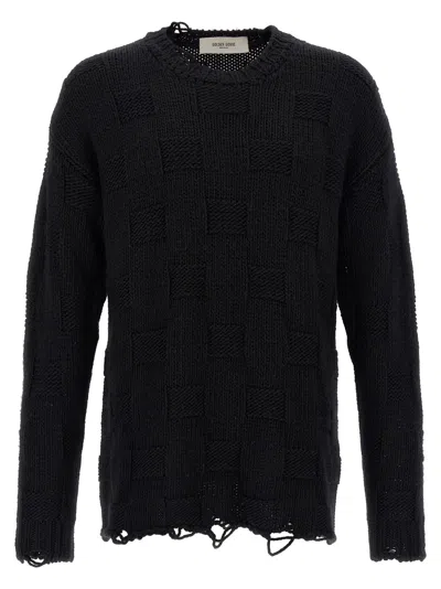Golden Goose Journey Distressed Checkerboard Wool Sweater