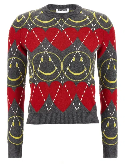 Moschino Wool Blend Pullover Smiley Grey