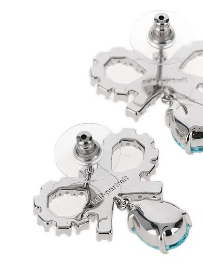 Self-portrait Self Portrait Women Silver Micro Bow Blue Droplet Earrings