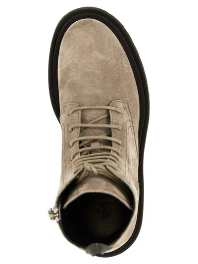 Brunello Cucinelli Grey Suede Combat Boots
