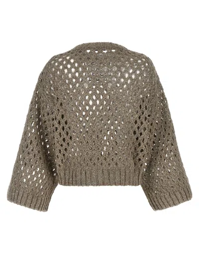 Brunello Cucinelli Rustic Dazzling Net Sweaters And Cardigans Gray In Brown
