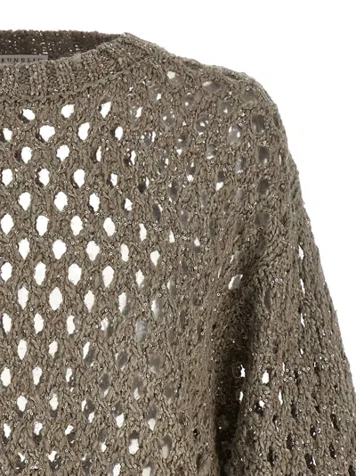 Brunello Cucinelli Rustic Dazzling Net Sweaters And Cardigans Gray In Brown