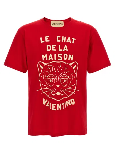 Valentino Red T-shirt With Le Chat De La Maison Print Men