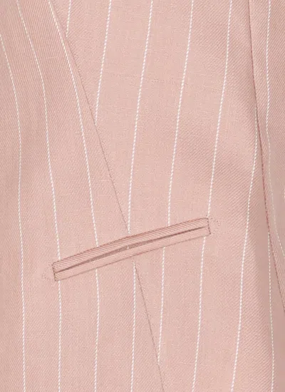 Tagliatore Tailored Striped Linen Gilet With V-neck And Button Fastening In Pink