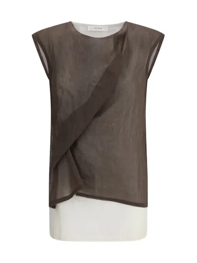 The Row Inawa Draped Layered Sleeveless Top In Brown