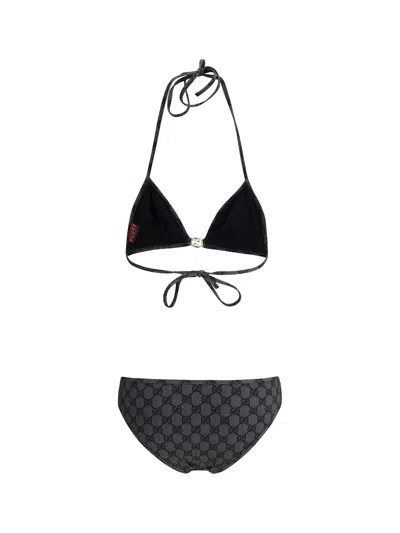 Gucci Gg Pattern Halter Neck Triangle Top Swimsuit In Black