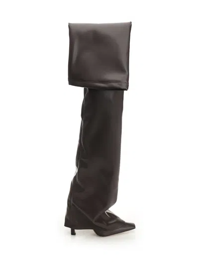 Attico Knee-high Boots With Pointed Toe And Stiletto Heel In Brown