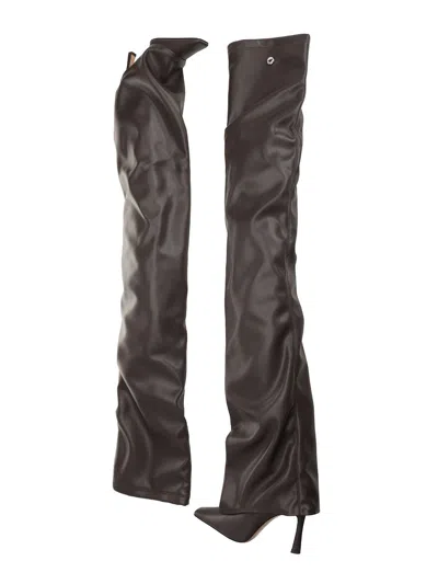 Attico Knee-high Boots With Pointed Toe And Stiletto Heel In Brown