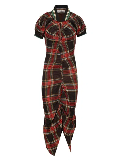 Vivienne Westwood Pulling Dress Tartan Piquet Red-green Xl Women