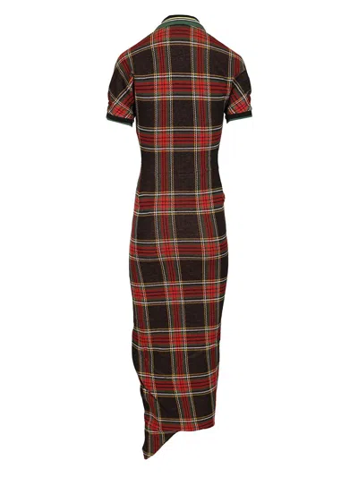 Vivienne Westwood Pulling Dress Tartan Piquet Red-green Xl Women