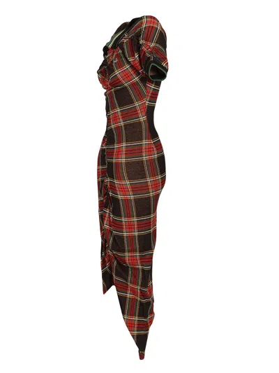 Vivienne Westwood Pulling Dress Tartan Piquet Red-green Xl Women