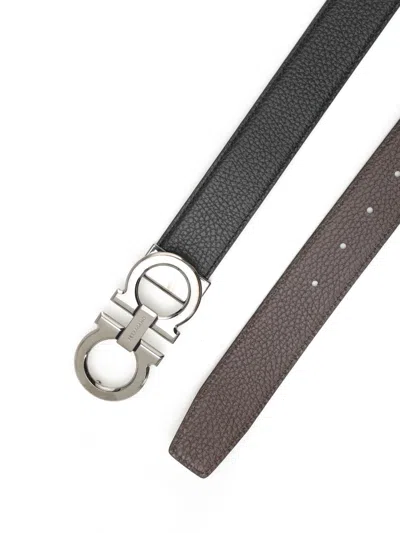 Ferragamo Men Reversible And Adjustable Gancini Belt In Black