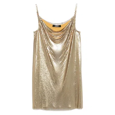 Versace Short Cocktail Dress With Chain Strap Detail In Gold
