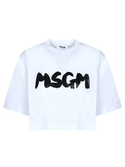 Msgm Logo-print Cropped T-shirt In White