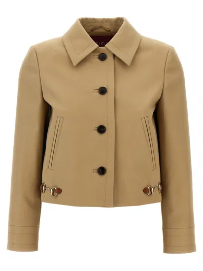 Gucci Cotton Trench With Adjustable Side Tabs In Brown