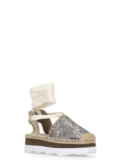 Mou Espa Sandal Espadrilles In Grey Leather In Multi