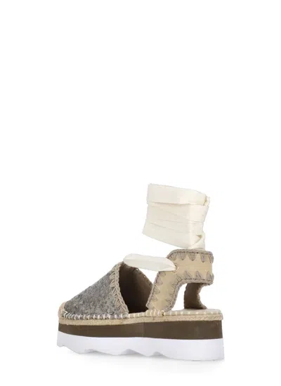 Mou Espa Sandal Espadrilles In Grey Leather In Multi