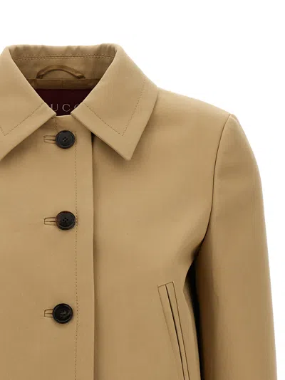 Gucci Cotton Trench With Adjustable Side Tabs In Brown