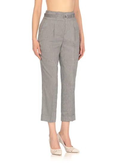 Peserico Linen And Wool Pants In Gray