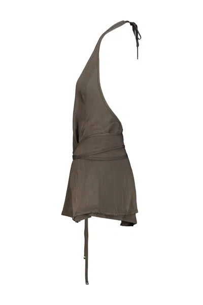 Lemaire Halterneck Wrap Top Asymmetric Hem In Gray