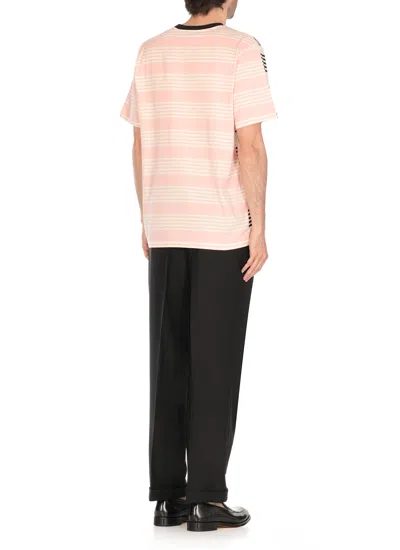 Msgm Rear Contrast Stripes Crew Neck T-shirt In Black