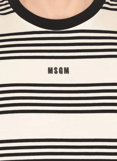 Msgm Rear Contrast Stripes Crew Neck T-shirt In Black