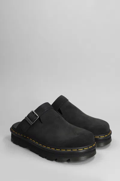 Dr. Martens' Black Zebzag Suede Slingback Platform Mules In Black