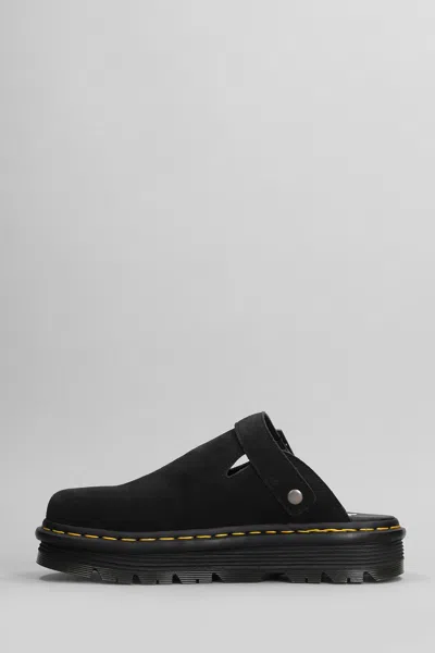 Dr. Martens' Black Zebzag Suede Slingback Platform Mules In Black