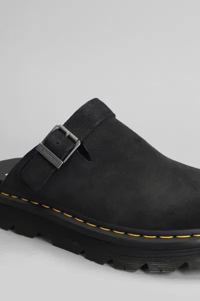 Dr. Martens' Black Zebzag Suede Slingback Platform Mules In Black