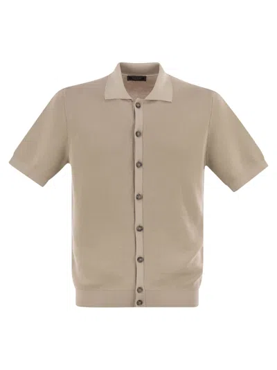 Peserico Polo Cardigan In Pure Cotton Yarn In Neutral