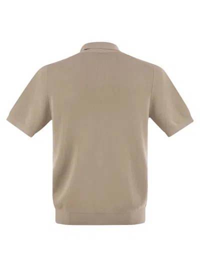 Peserico Polo Cardigan In Pure Cotton Yarn In Neutral