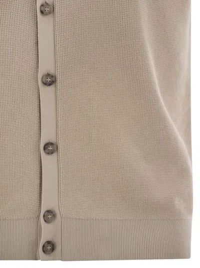 Peserico Polo Cardigan In Pure Cotton Yarn In Neutral