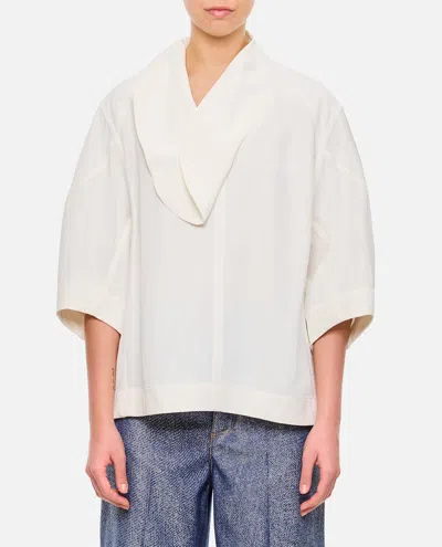 Bottega Veneta Wide Blouse With V-neck And Ruffle Details In White