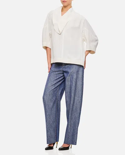 Bottega Veneta Wide Blouse With V-neck And Ruffle Details In White