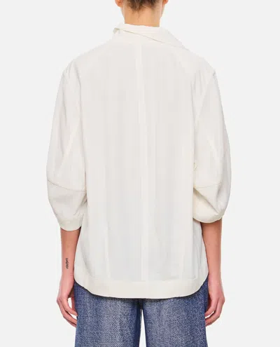 Bottega Veneta Wide Blouse With V-neck And Ruffle Details In White