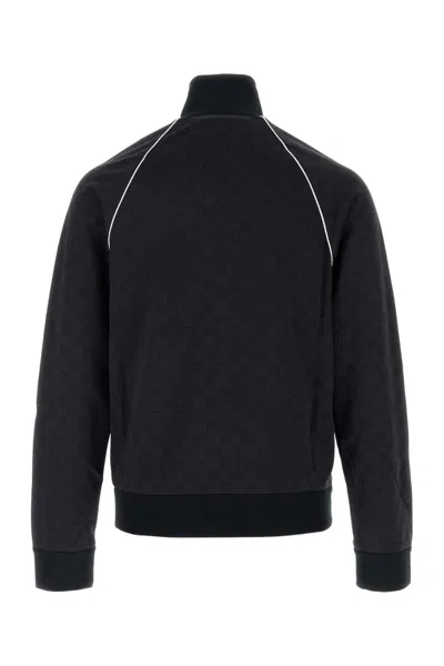 Gucci Navy Blue Gg Nylon And Jersey Zip Jacket In Blue
