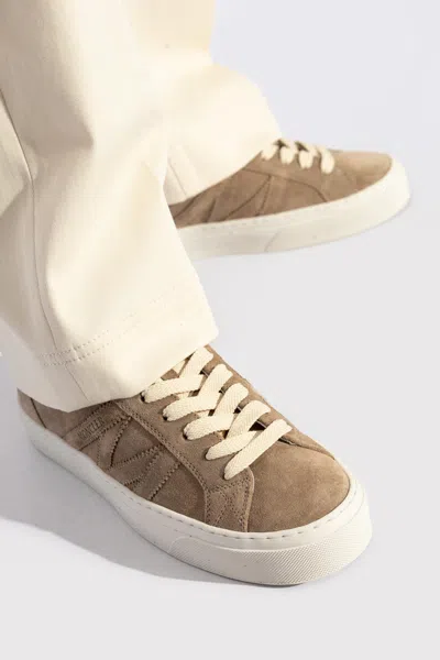 Moncler Monaco Suede Low-top Sneakers In Neutral