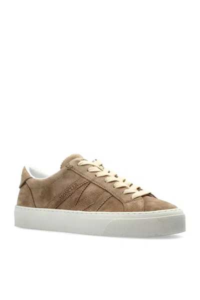 Moncler Monaco Suede Low-top Sneakers In Neutral