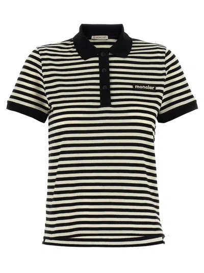 Moncler Striped Polo With Ribbed Cuffs In Multicolor