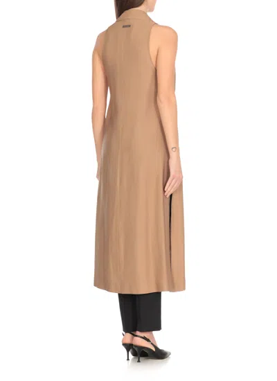 Peserico Linen And Viscose Midi Dress With Lapel Collar In Brown